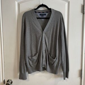 Tommy Hilfiger Cardigan Sweater Men's Size Large Grey Knit Long Sleeve‎ Pockets
